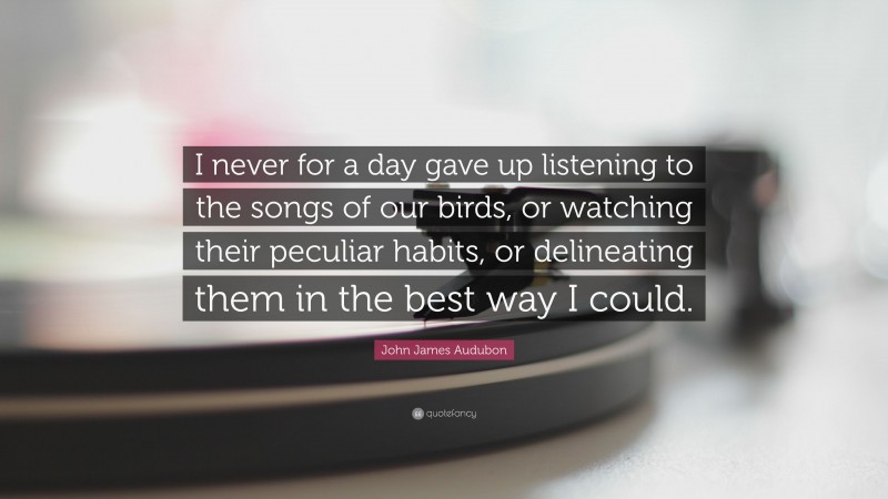 John James Audubon Quote: “I never for a day gave up listening to the songs of our birds, or watching their peculiar habits, or delineating them in the best way I could.”