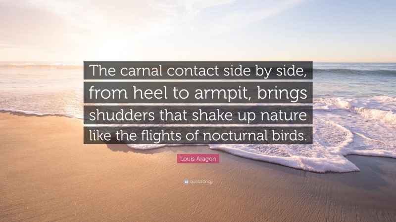 Louis Aragon Quote: “The carnal contact side by side, from heel to armpit, brings shudders that shake up nature like the flights of nocturnal birds.”