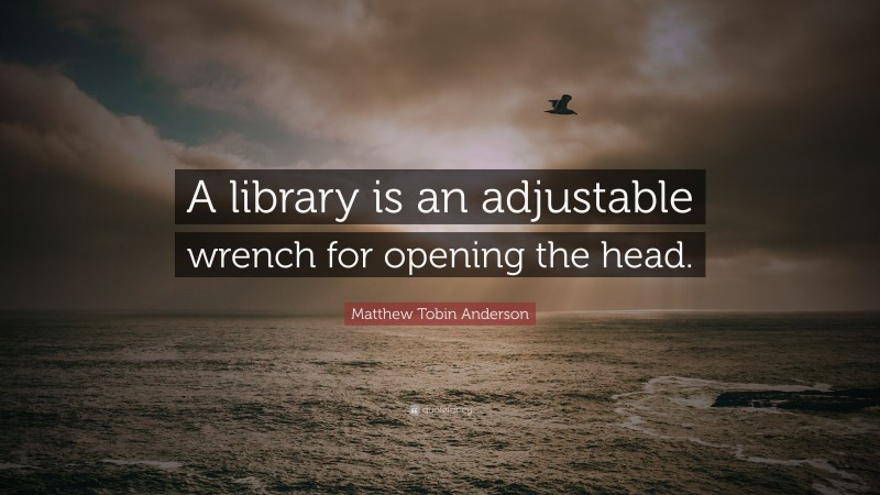 Matthew Tobin Anderson Quote: “A library is an adjustable wrench for opening the head.”