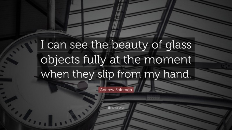 Andrew Solomon Quote: “I can see the beauty of glass objects fully at the moment when they slip from my hand.”