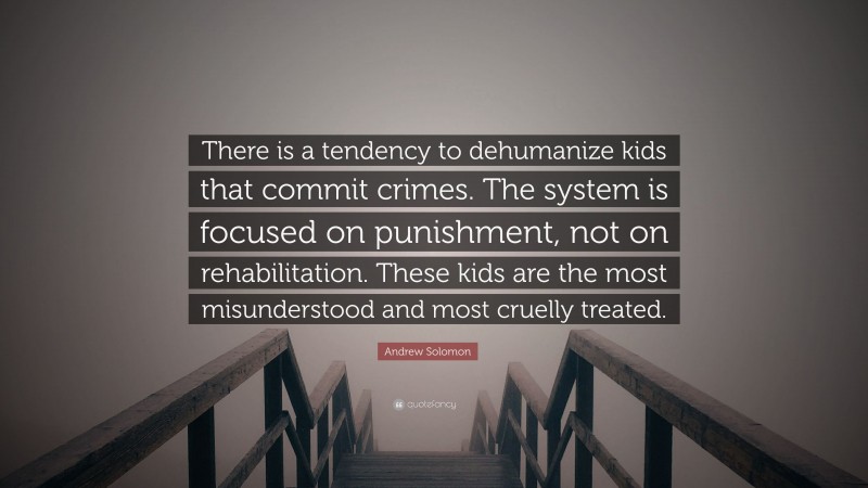 Andrew Solomon Quote: “There is a tendency to dehumanize kids that commit crimes. The system is focused on punishment, not on rehabilitation. These kids are the most misunderstood and most cruelly treated.”