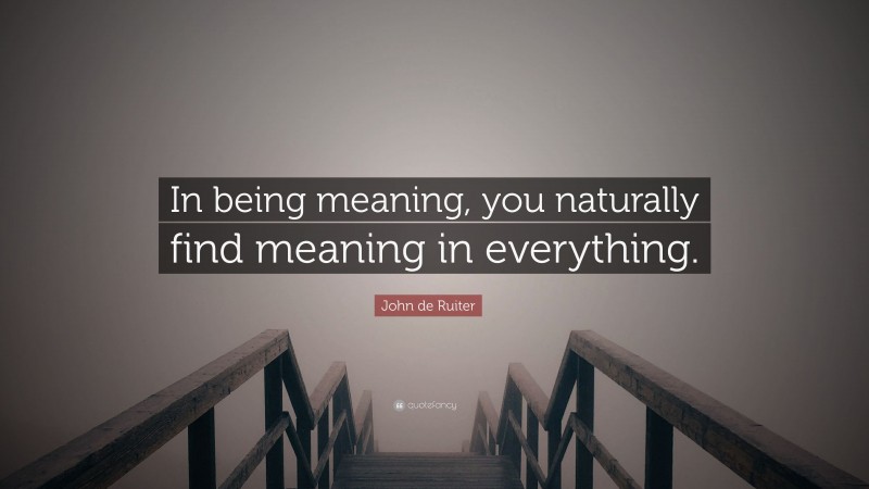 John de Ruiter Quote: “In being meaning, you naturally find meaning in everything.”