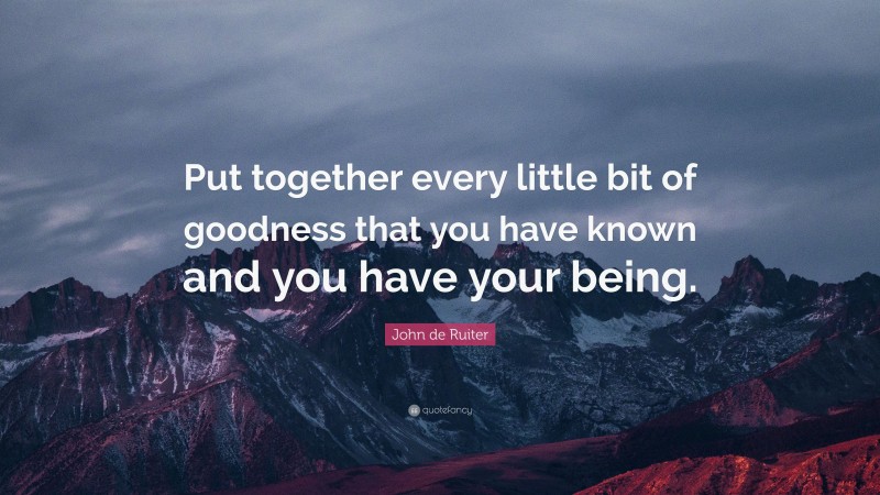 John de Ruiter Quote: “Put together every little bit of goodness that you have known and you have your being.”