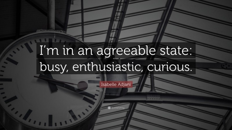 Isabelle Adjani Quote: “I’m in an agreeable state: busy, enthusiastic, curious.”