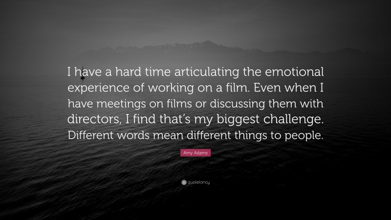 Amy Adams Quote: “I have a hard time articulating the emotional experience of working on a film. Even when I have meetings on films or discussing them with directors, I find that’s my biggest challenge. Different words mean different things to people.”