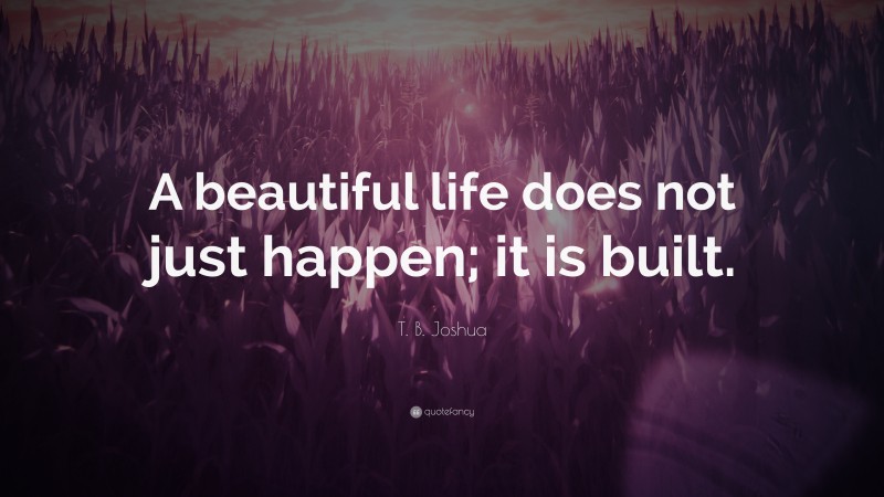 T. B. Joshua Quote: “A beautiful life does not just happen; it is built.”