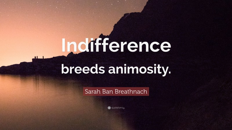 Sarah Ban Breathnach Quote: “Indifference breeds animosity.”