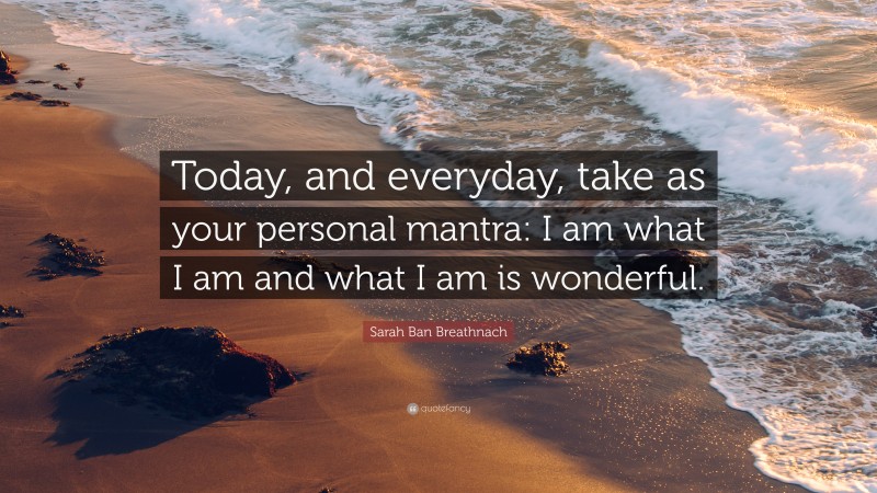Sarah Ban Breathnach Quote: “Today, and everyday, take as your personal mantra: I am what I am and what I am is wonderful.”