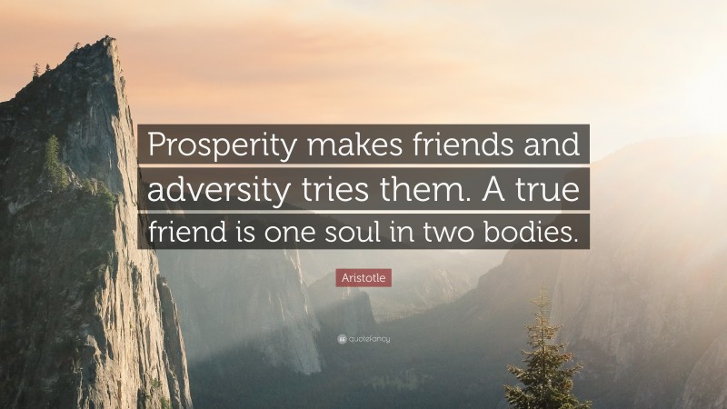 Aristotle Quote: “Prosperity makes friends and adversity tries them. A true friend is one soul in two bodies.”
