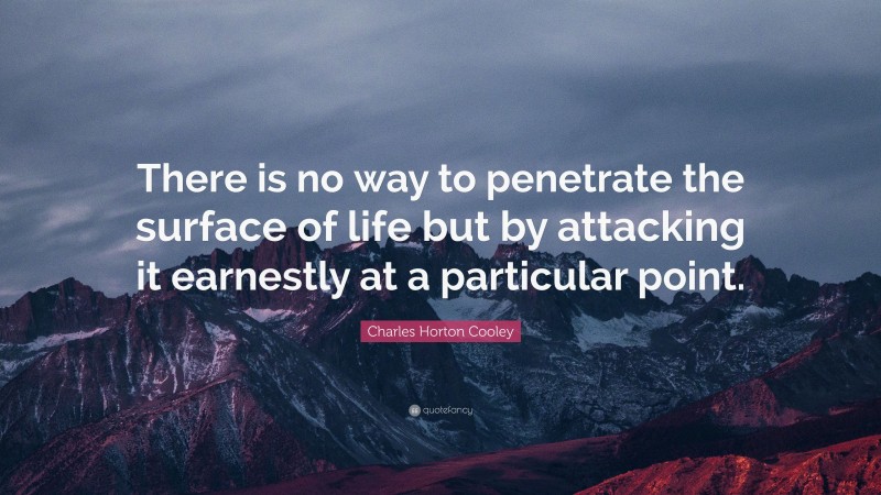 Charles Horton Cooley Quote: “There is no way to penetrate the surface of life but by attacking it earnestly at a particular point.”