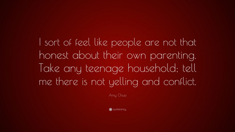 Amy Chua Quote: “I sort of feel like people are not that honest about their own parenting. Take any teenage household; tell me there is not yelling and conflict.”