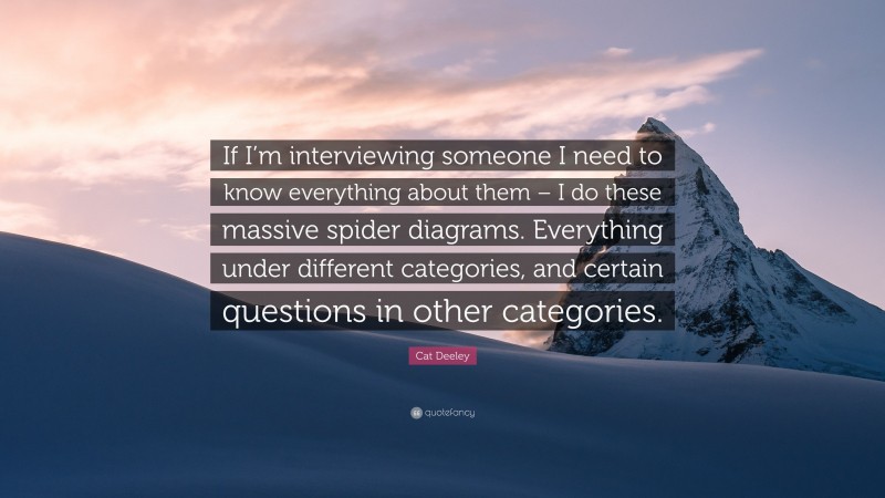 Cat Deeley Quote: “If I’m interviewing someone I need to know everything about them – I do these massive spider diagrams. Everything under different categories, and certain questions in other categories.”