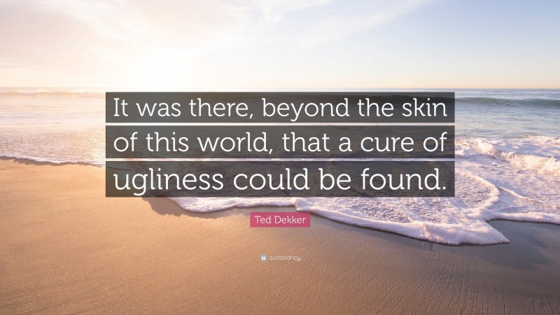 Ted Dekker Quote: “It was there, beyond the skin of this world, that a cure of ugliness could be found.”