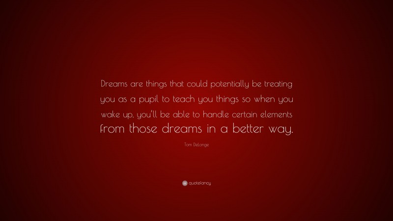 Tom DeLonge Quote: “Dreams are things that could potentially be treating you as a pupil to teach you things so when you wake up, you’ll be able to handle certain elements from those dreams in a better way.”