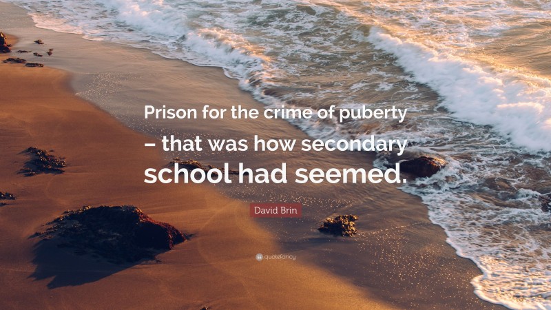 David Brin Quote: “Prison for the crime of puberty – that was how secondary school had seemed.”