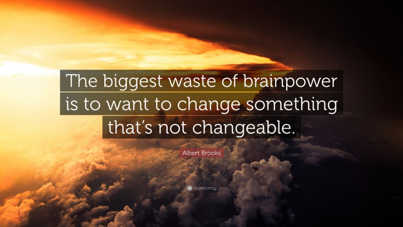 Albert Brooks Quote: “The biggest waste of brainpower is to want to change something that’s not changeable.”