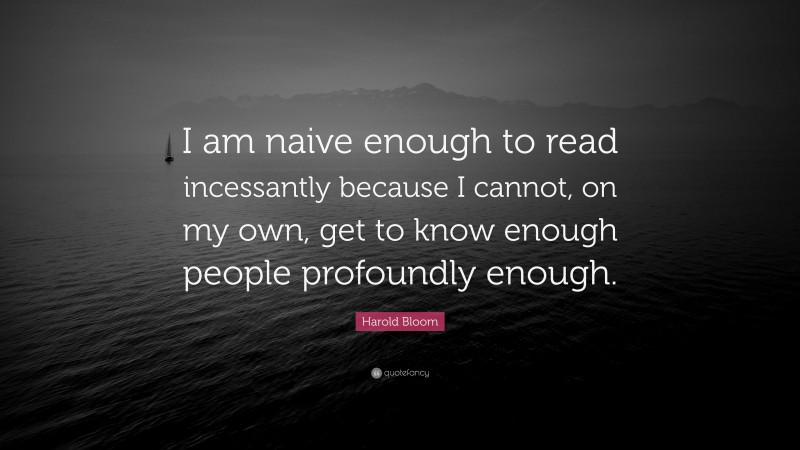 Harold Bloom Quote: “I am naive enough to read incessantly because I cannot, on my own, get to know enough people profoundly enough.”