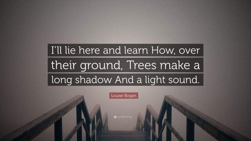 Louise Bogan Quote: “I’ll lie here and learn How, over their ground, Trees make a long shadow And a light sound.”