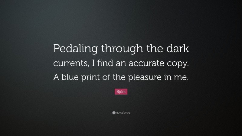Björk Quote: “Pedaling through the dark currents, I find an accurate copy. A blue print of the pleasure in me.”