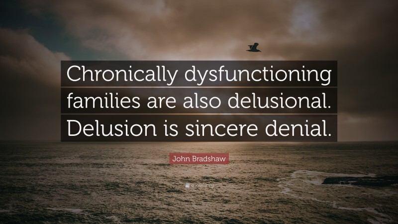 John Bradshaw Quote: “Chronically dysfunctioning families are also delusional. Delusion is sincere denial.”