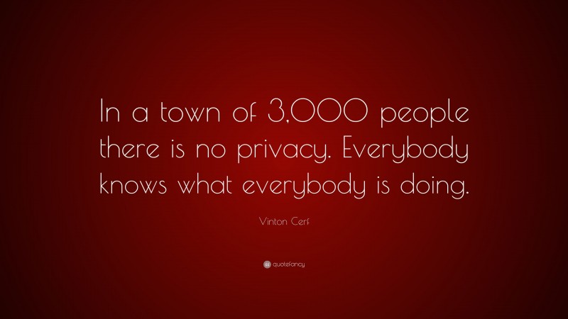 Vinton Cerf Quote: “In a town of 3,000 people there is no privacy. Everybody knows what everybody is doing.”