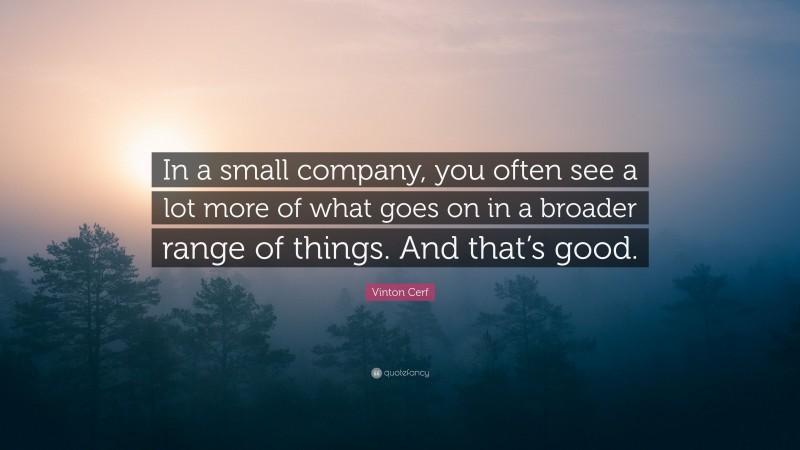 Vinton Cerf Quote: “In a small company, you often see a lot more of what goes on in a broader range of things. And that’s good.”