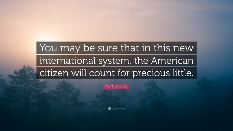 Pat Buchanan Quote: “You may be sure that in this new international system, the American citizen will count for precious little.”