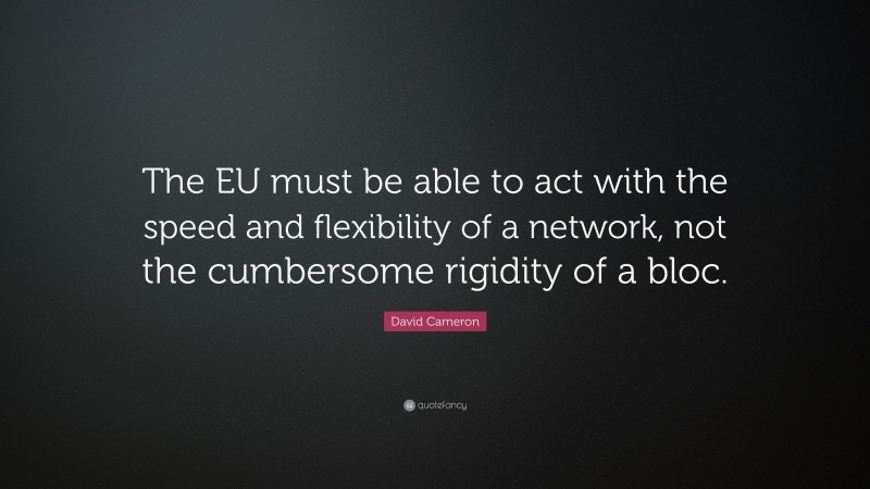 David Cameron Quote: “The EU must be able to act with the speed and flexibility of a network, not the cumbersome rigidity of a bloc.”