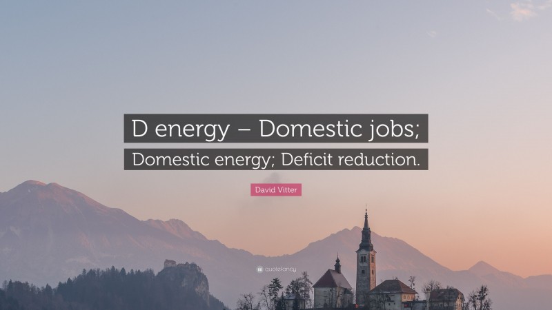 David Vitter Quote: “D energy – Domestic jobs; Domestic energy; Deficit reduction.”