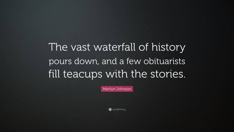 Marilyn Johnson Quote: “The vast waterfall of history pours down, and a few obituarists fill teacups with the stories.”