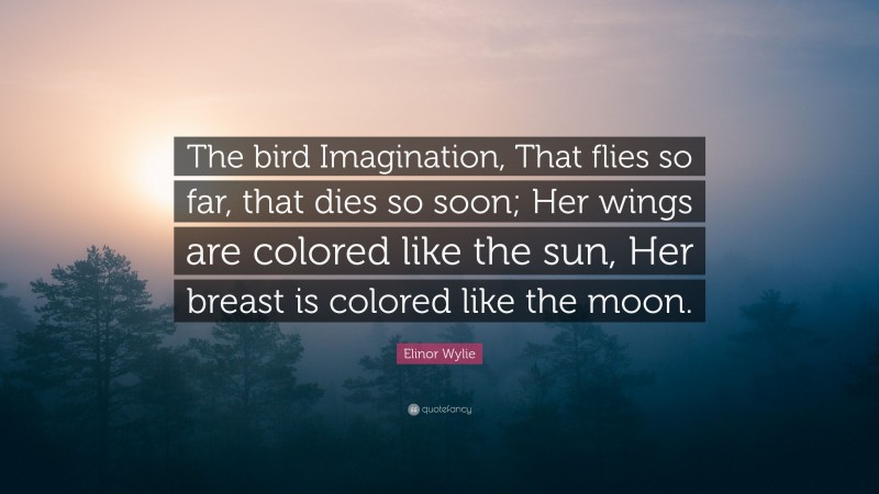 Elinor Wylie Quote: “The bird Imagination, That flies so far, that dies so soon; Her wings are colored like the sun, Her breast is colored like the moon.”