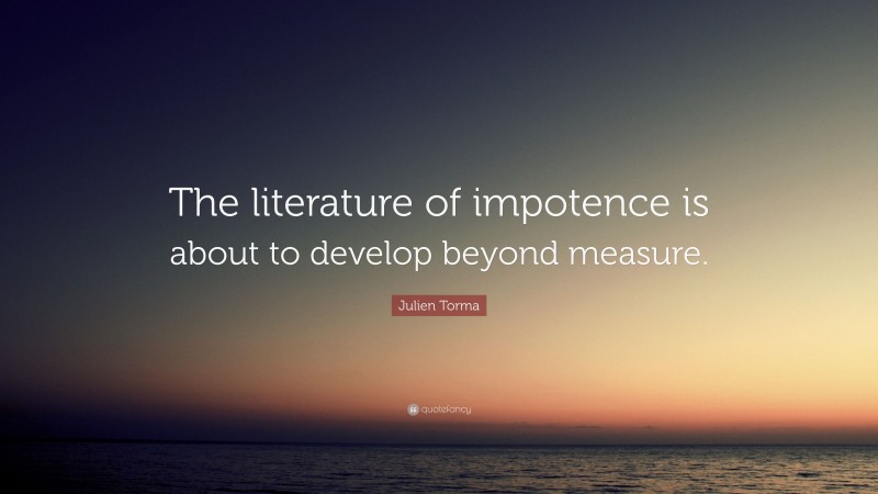 Julien Torma Quote: “The literature of impotence is about to develop beyond measure.”