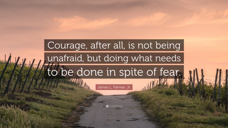 James L. Farmer, Jr. Quote: “Courage, after all, is not being unafraid, but doing what needs to be done in spite of fear.”