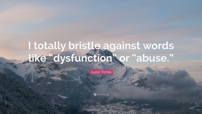 Justin Torres Quote: “I totally bristle against words like “dysfunction” or “abuse.””