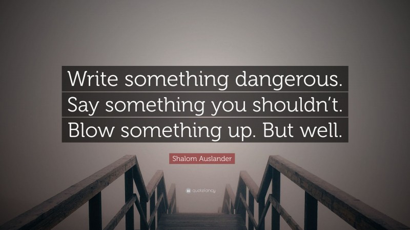Shalom Auslander Quote: “Write something dangerous. Say something you shouldn’t. Blow something up. But well.”