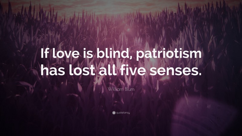 William Blum Quote: “If love is blind, patriotism has lost all five senses.”