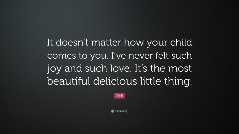 Didi Quote: “It doesn’t matter how your child comes to you. I’ve never felt such joy and such love. It’s the most beautiful delicious little thing.”