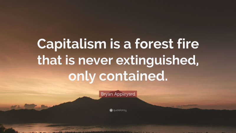 Bryan Appleyard Quote: “Capitalism is a forest fire that is never extinguished, only contained.”