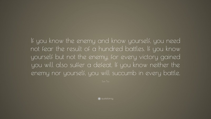 Sun Tzu Quote: “if You Know The Enemy And Know Yourself, You Need Not 