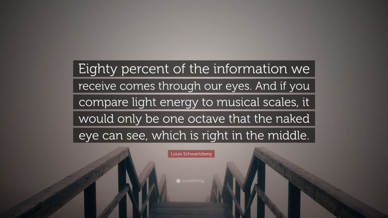 Louis Schwartzberg Quote: “Eighty percent of the information we receive comes through our eyes. And if you compare light energy to musical scales, it would only be one octave that the naked eye can see, which is right in the middle.”