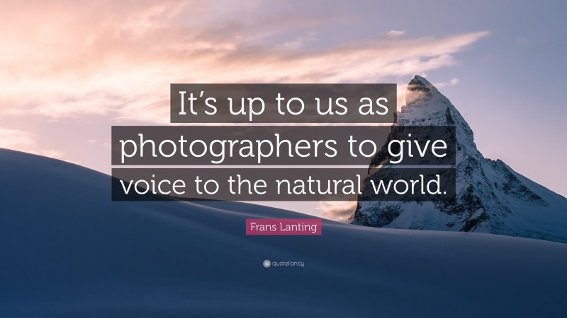Frans Lanting Quote: “It’s up to us as photographers to give voice to the natural world.”