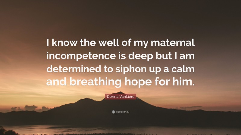 Donna VanLiere Quote: “I know the well of my maternal incompetence is deep but I am determined to siphon up a calm and breathing hope for him.”