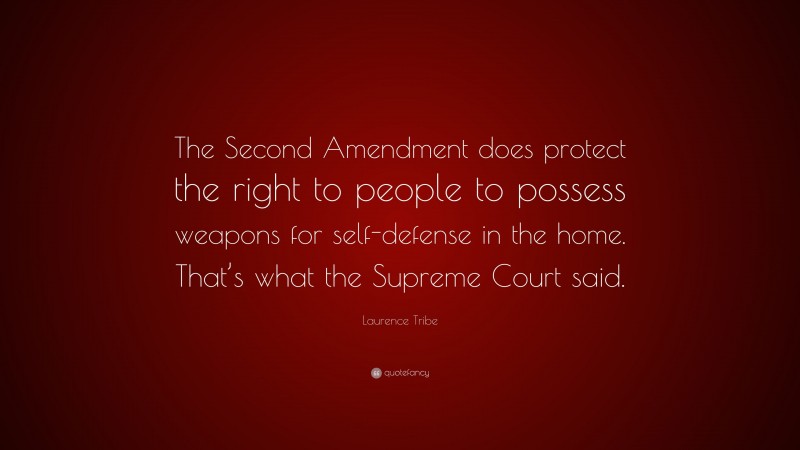 Laurence Tribe Quote: “The Second Amendment does protect the right to people to possess weapons for self-defense in the home. That’s what the Supreme Court said.”