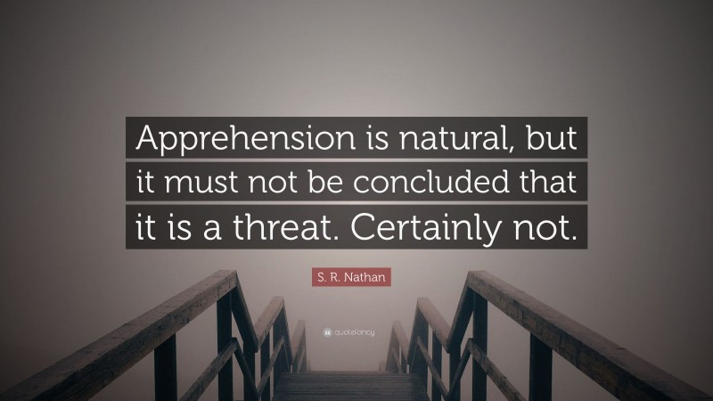 S. R. Nathan Quote: “Apprehension is natural, but it must not be concluded that it is a threat. Certainly not.”