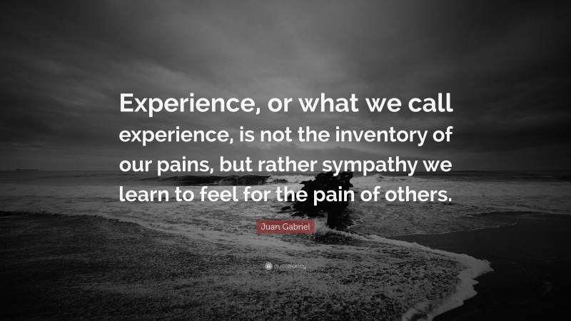 Juan Gabriel Quote: “Experience, or what we call experience, is not the inventory of our pains, but rather sympathy we learn to feel for the pain of others.”