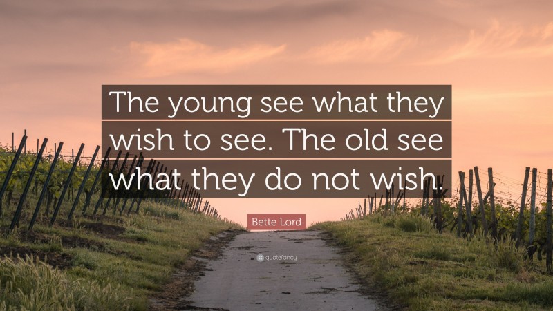 Bette Lord Quote: “The young see what they wish to see. The old see what they do not wish.”