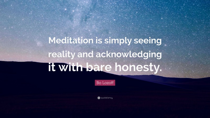 Bo Lozoff Quote: “Meditation is simply seeing reality and acknowledging it with bare honesty.”