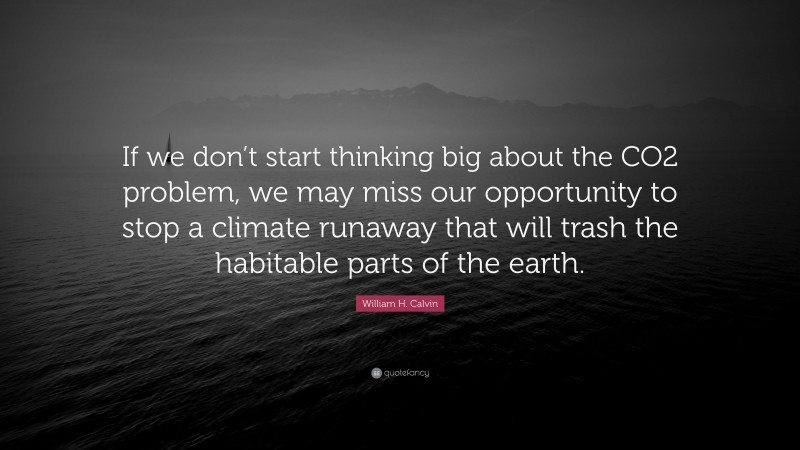 William H. Calvin Quote: “If we don’t start thinking big about the CO2 problem, we may miss our opportunity to stop a climate runaway that will trash the habitable parts of the earth.”
