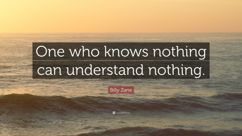 Billy Zane Quote: “One who knows nothing can understand nothing.”