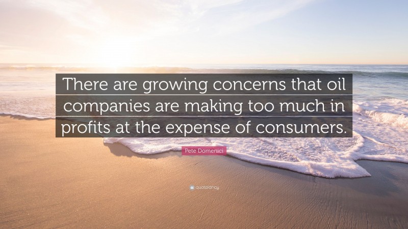 Pete Domenici Quote: “There are growing concerns that oil companies are making too much in profits at the expense of consumers.”